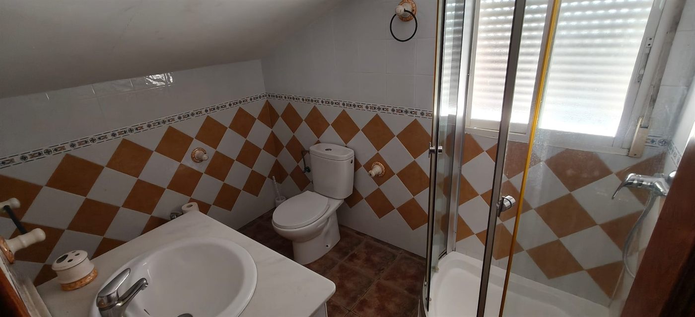 Baño completo con plato de ducha del apartamento independiente en Fregenal de la Sierra